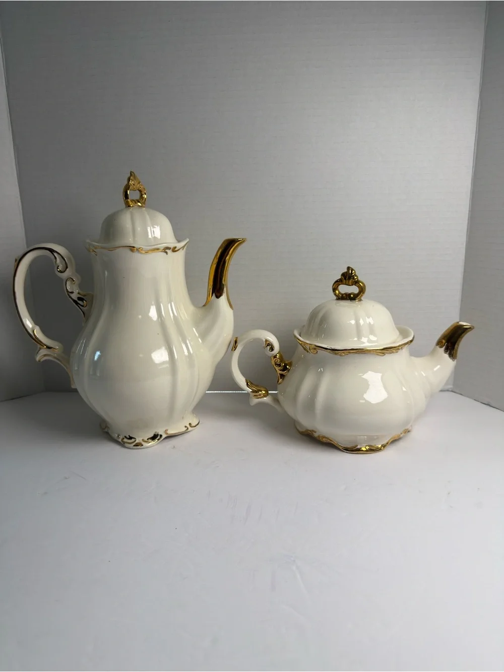 Elegant Cream and Gold Porcelain Set - Decorative Teapot and Coffee Pot vintage